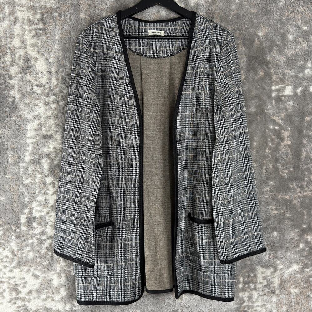 Max Studio‎ Size L Plaid Houndstooth Open Front Cardigan Sweater Long Sleeve